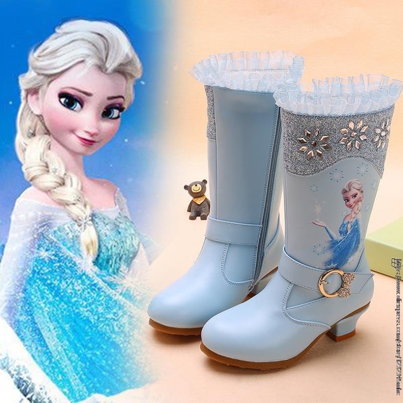 US $17.57 31% de zapatos de Elsa para niña, de cuero impermeables, botas tubo largo de princesa de Frozen, de 3 a 12 años, tacones altos|Botas| - AliExpress -