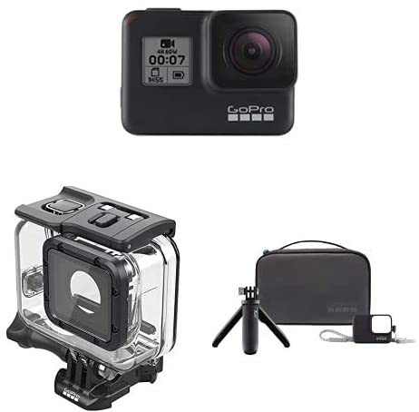 GoPro Hero7 Black Camera Bundle with Dive Suit and Travel Kit Shorty Extension Pole, Sleeeve & Lanyard, Compact Case 